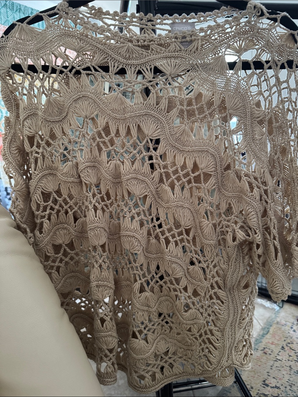 Chico's Beige Crochet Open-Knit Sweater